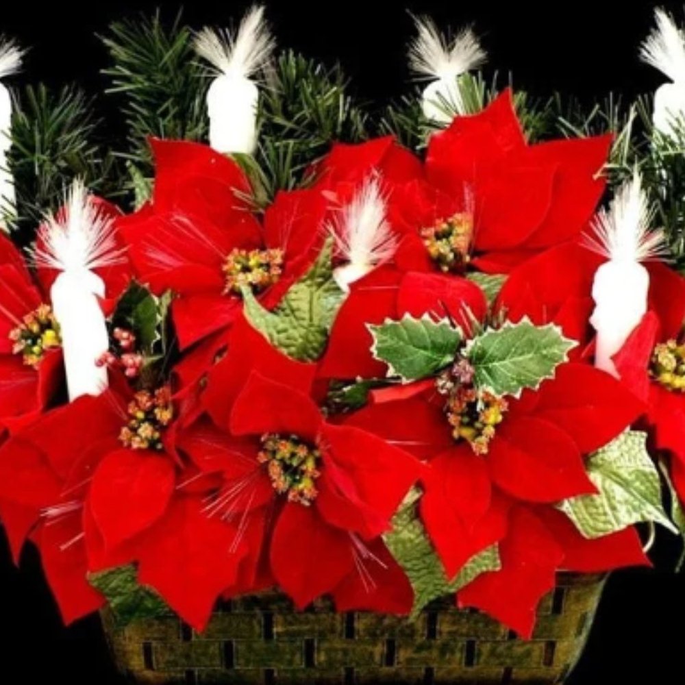 HOLIDAY LANE FIBER OPTIC POINSETTIA CHRISTMAS DECORATION